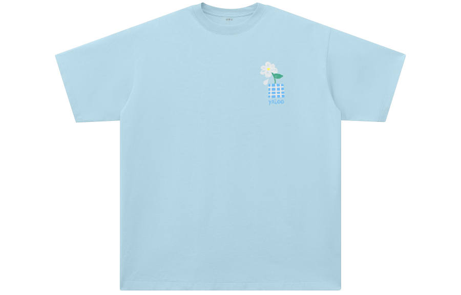 YALU T Shirts Unisex Misty Blue Crew Neck Moderate Straight Fit