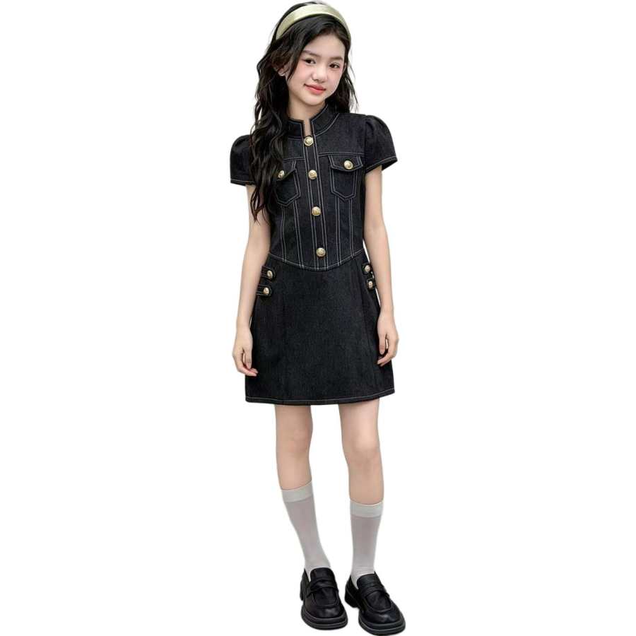 PLANDOO PLANDOO Kids Dresses Stand Collar Thin Short