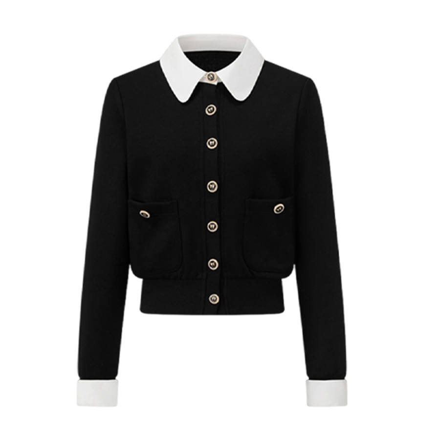 JBBCN Knitwear Women's Black Lapel Moderate Cardigan
