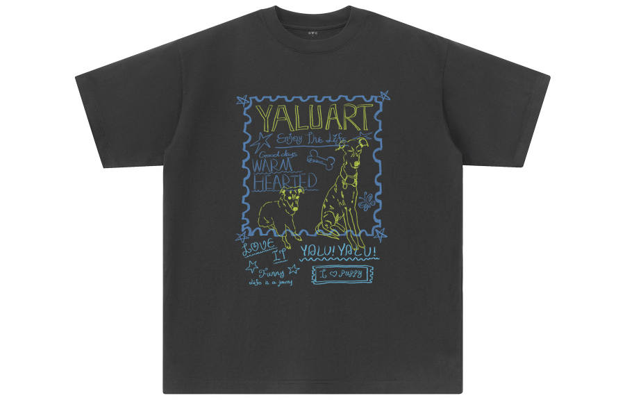 YALU T Shirts Unisex Dark Gray Crew Neck Moderate Straight Fit