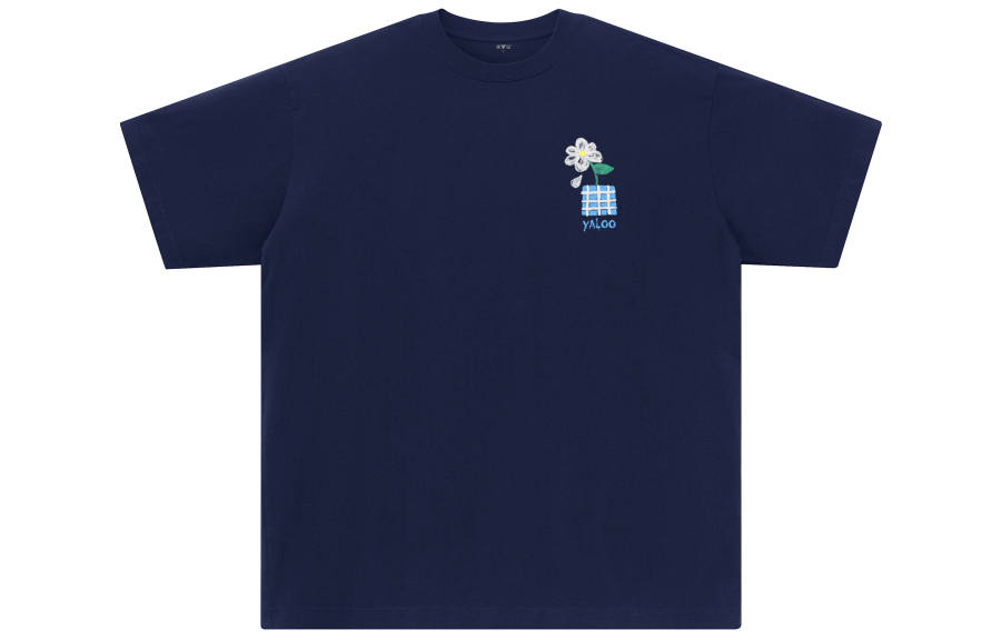 YALU T Shirts Unisex Navy Blue Crew Neck Moderate Straight Fit
