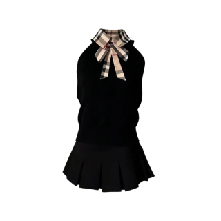 Dear Zhazha Two Piece Skirt Sets Women's Stand Collar Thin Extra Short