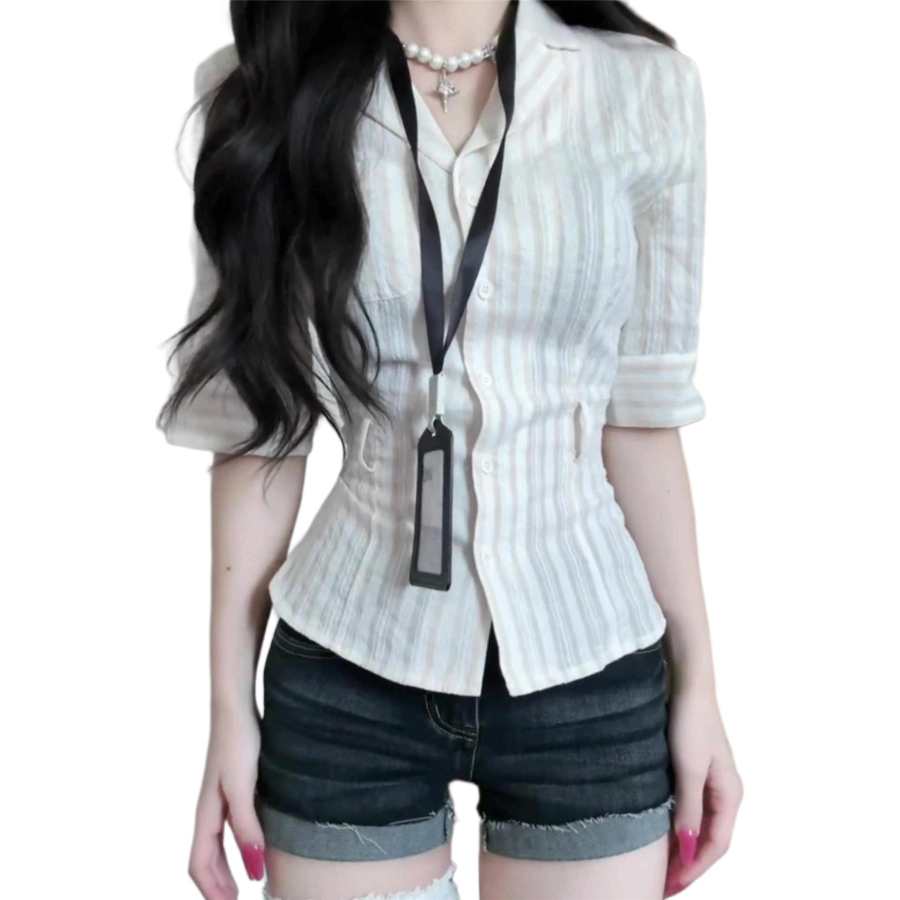 JBBCN Shirts Women's Light Yellow Suit Collar Thin Nipped In Waist
