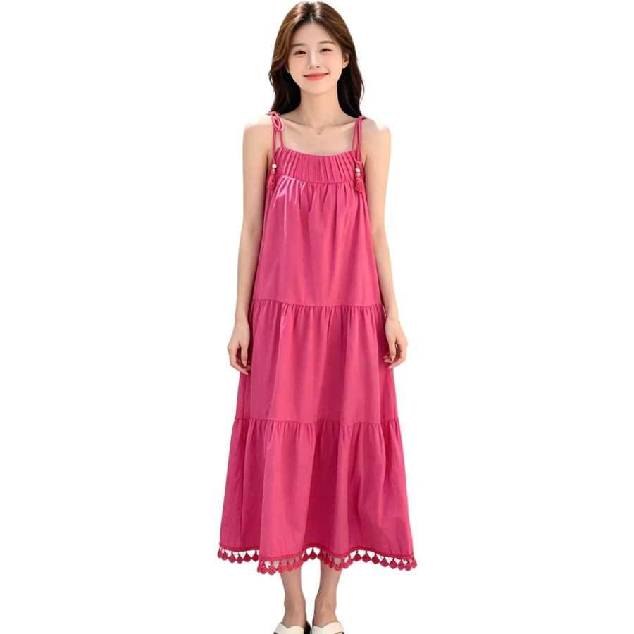 VENICEW Slip Dresses Women's Image Color Crew Neck Moderate Long