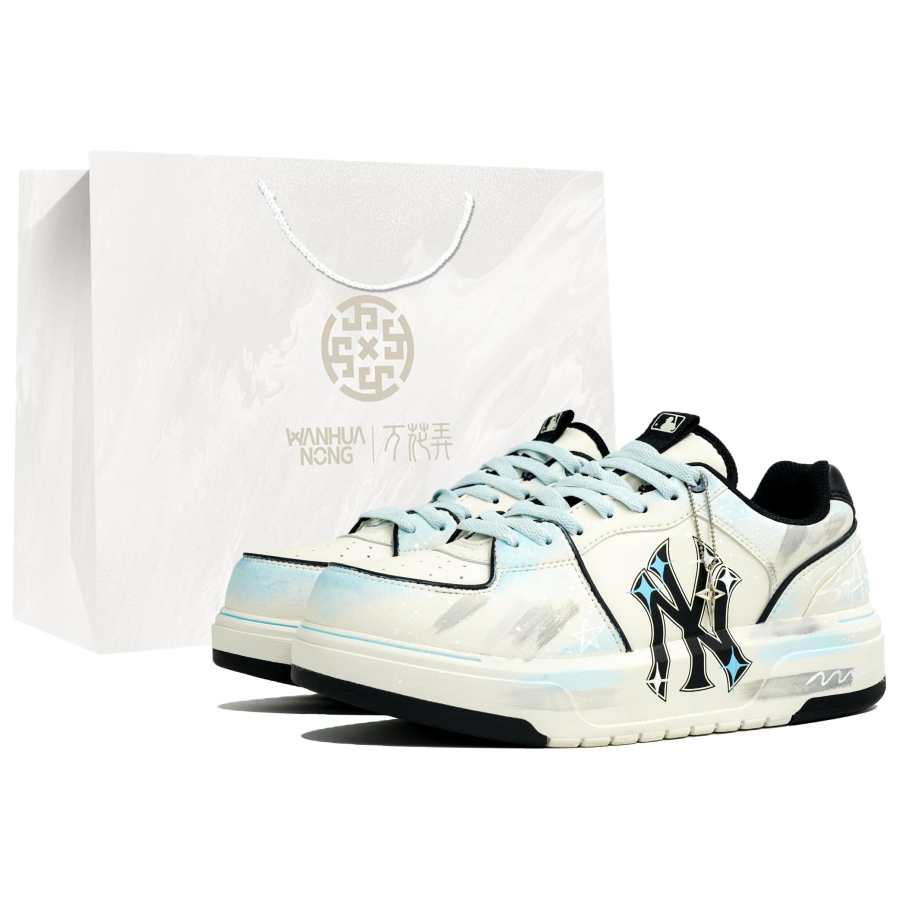 MLB Chunky Liner Wan Hua Nong, Lan Yu, Shopping Bag Abrasion Resistant Low top Skateboard Shoes Unisex White Blue