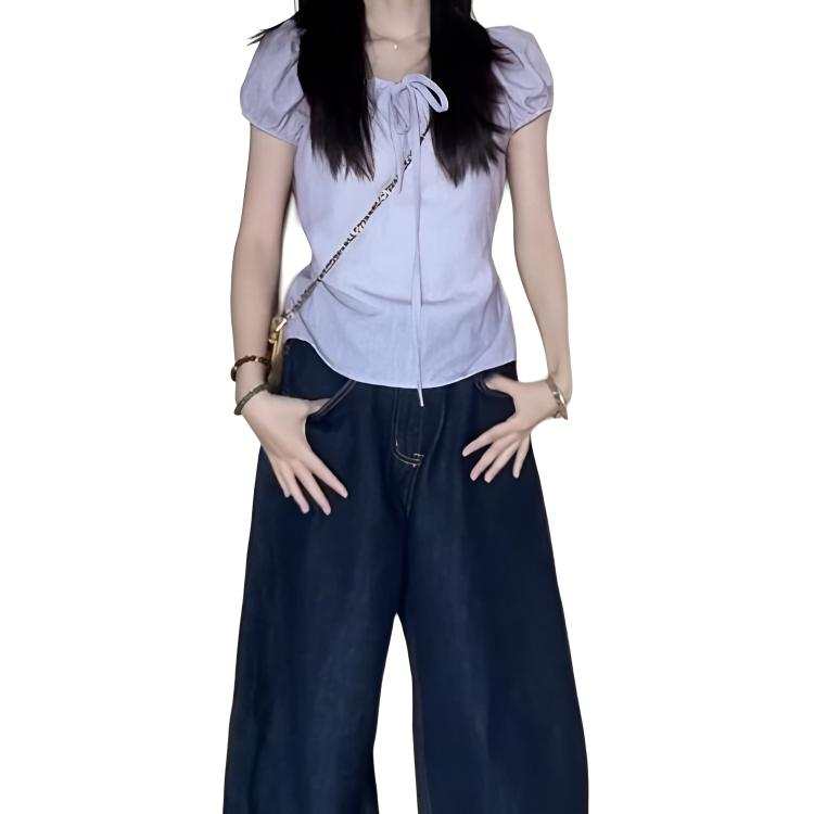 JBBCN T Shirts Women's Purple Square Collar Thin Nipped In Waist