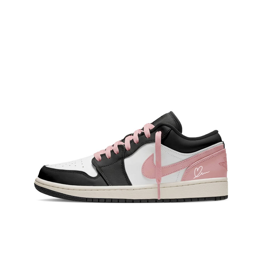 Jordan Jordan Air Jordan 1 Cushioning Abrasion Resistant Low top Children's Basketball Shoes Black White Pink Unisex