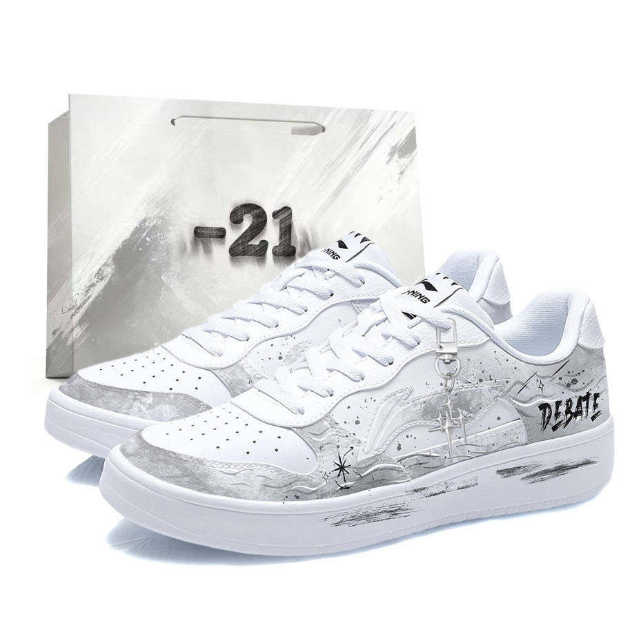 Li-Ning Li Ning Floating Boat Abrasion Resistant Lightweight Slip Resistant Low top Skateboard Shoes Men's Gray White
