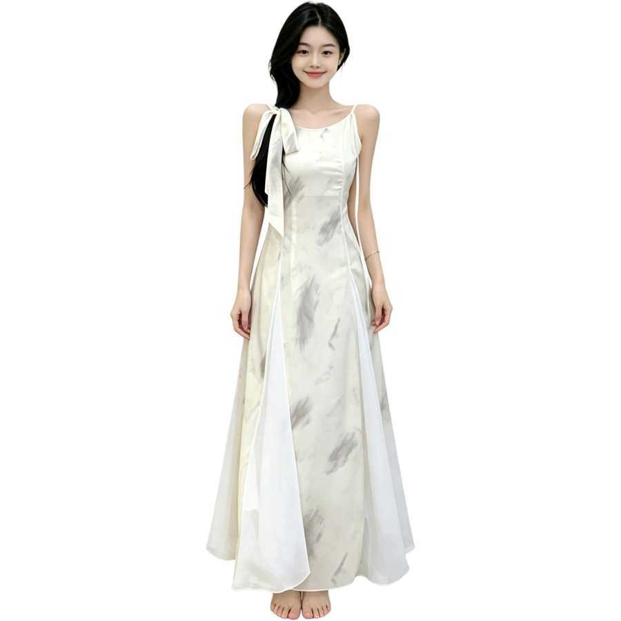 VENICEW Slip Dresses Women's Image Color Crew Neck Thin Long