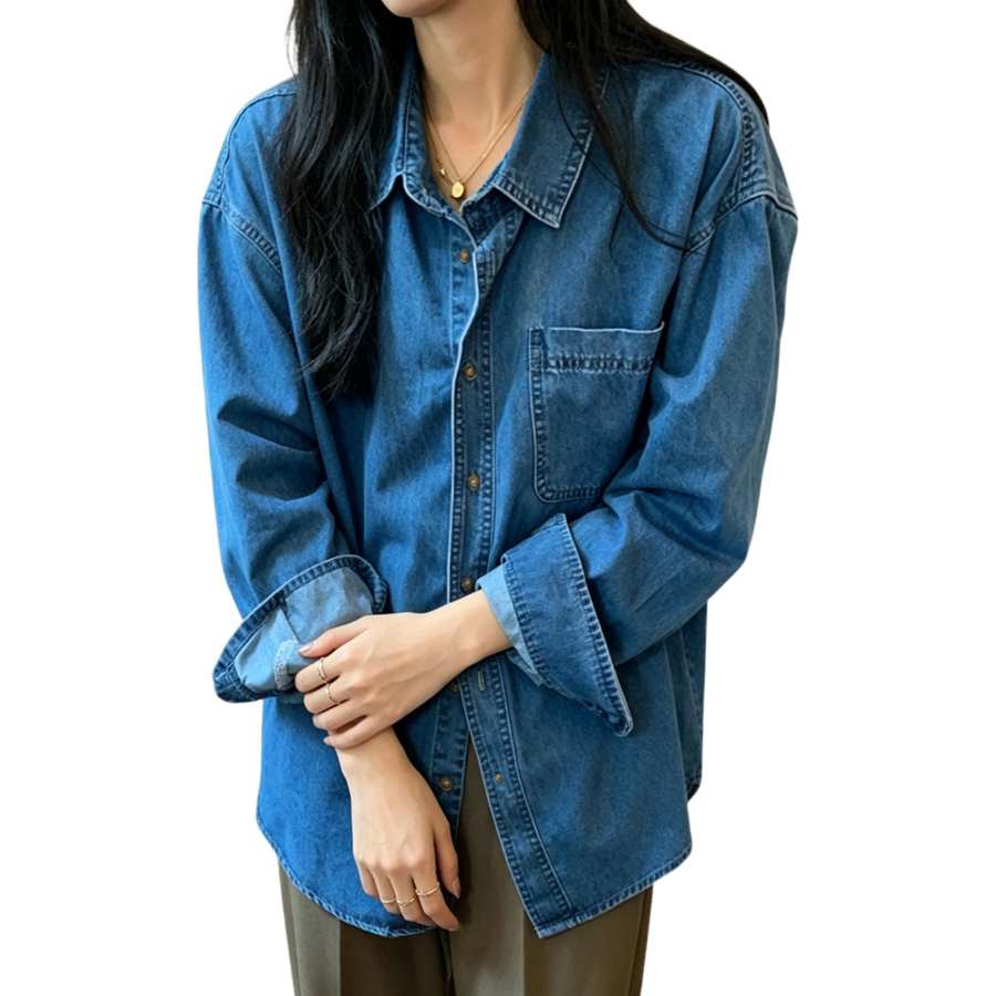 JBBCN Denim Jackets Women's Blue Lapel Moderate Straight Fit