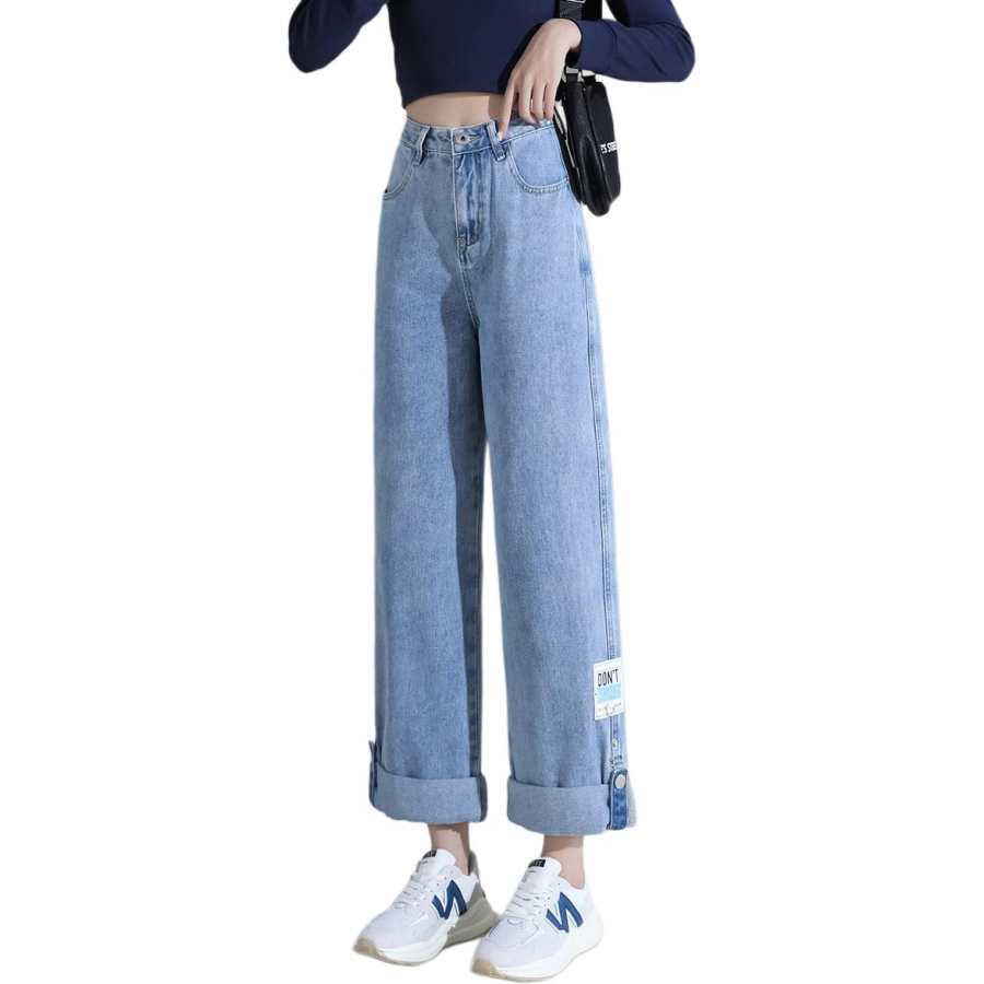 Tonlion Jeans Women's Moon White Blue Moderate Straight Fit Pants