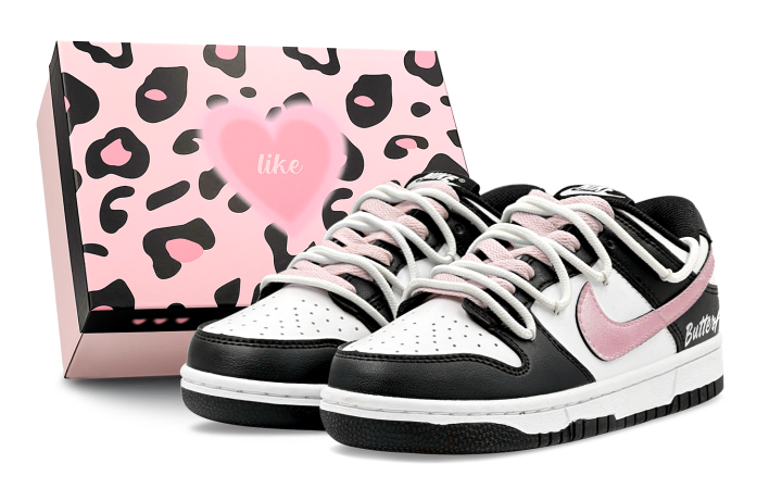 Nike Nike Dunk GS Black Pink Butterfly Shadow, Couple's, Romantic, Deconstruction Design, Vintage Casual, Fashion Versatile