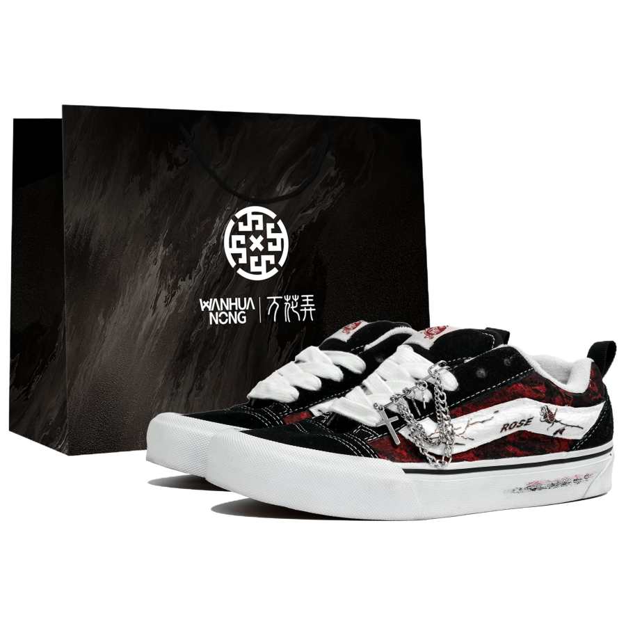 Vans Knu Skool Skateboard Shoes Unisex Low Top Black/White/Red
