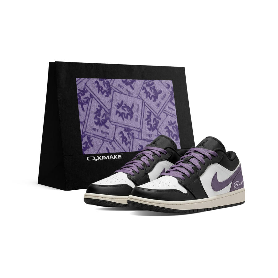 Jordan Jordan Air Jordan 1 Abrasion Resistant Low top Children's Basketball Shoes White Purple Black Unisex