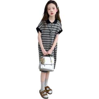 PLANDOO Kids Dresses Stand Collar Thin Mid Length