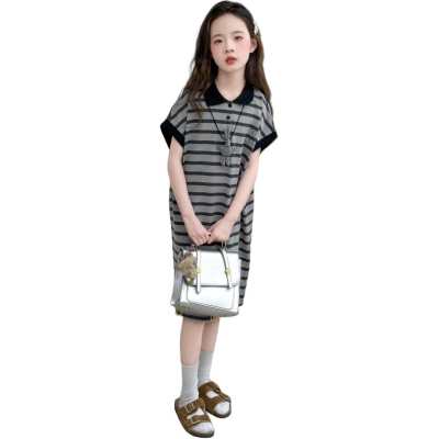 PLANDOO Kids Dresses Stand Collar Thin Mid Length