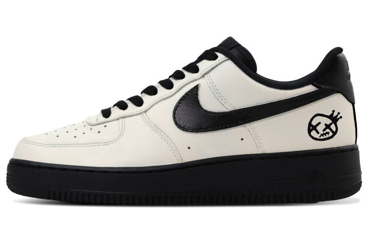 Nike Nike Air Force 1 Leather Cushioning Abrasion Resistant Low top Skateboard Shoes Unisex Beige Black