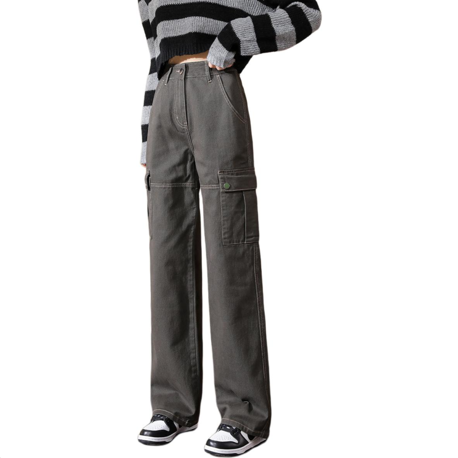 Tonlion Jeans Women's Gray Green Moderate Cargo Pants