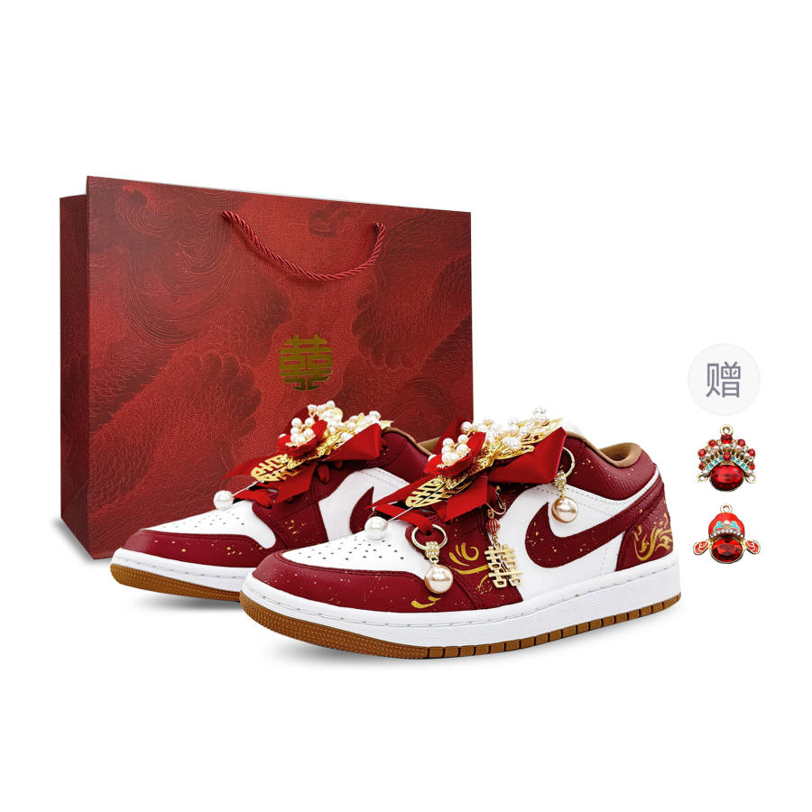 Jordan Jordan Air Jordan 1 Lily Love, Chinese Style Wedding Shoes Slip Resistant Abrasion Resistant Low top