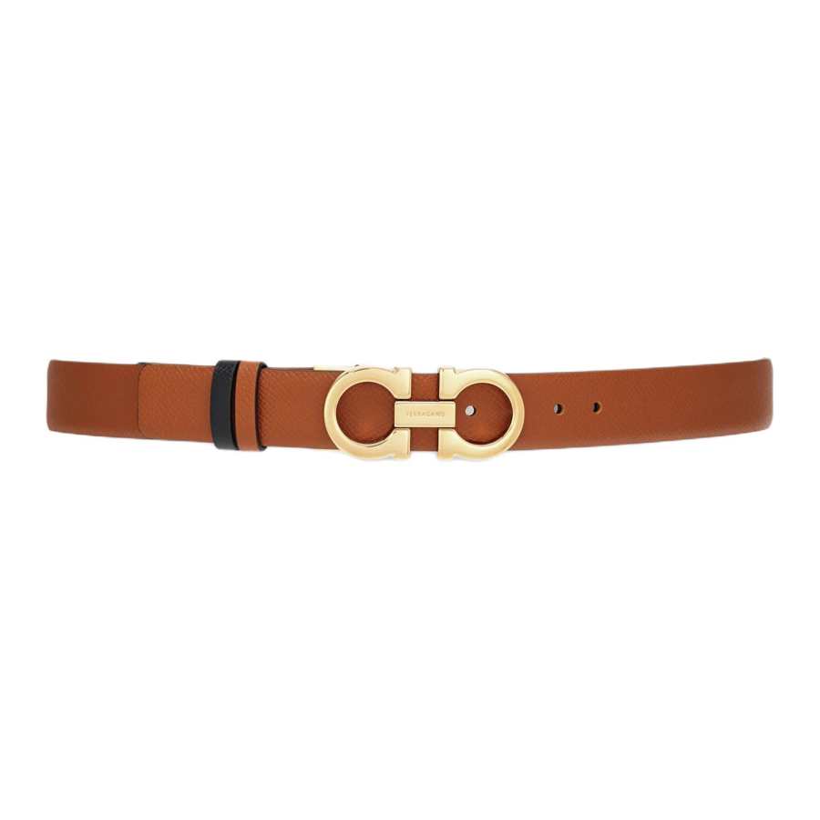 FERRAGAMO Calfskin Leather Belts Women's Brown/Black Width 2.5cm