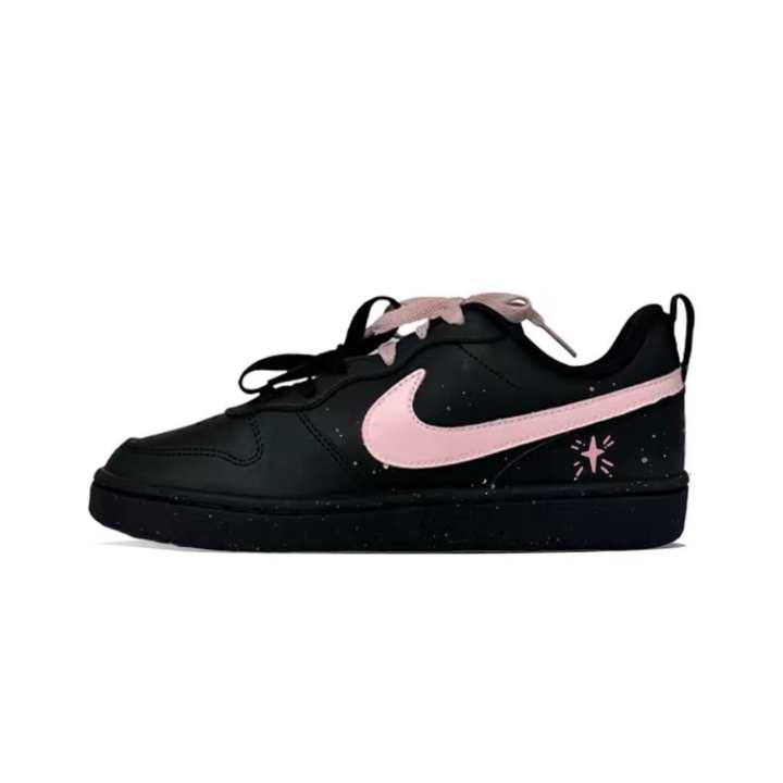 Nike Nike Court Borough Hand Drawn Leather Breathable Lightweight Cushioning Low top Kids' Skateboarding Shoes Black Pink