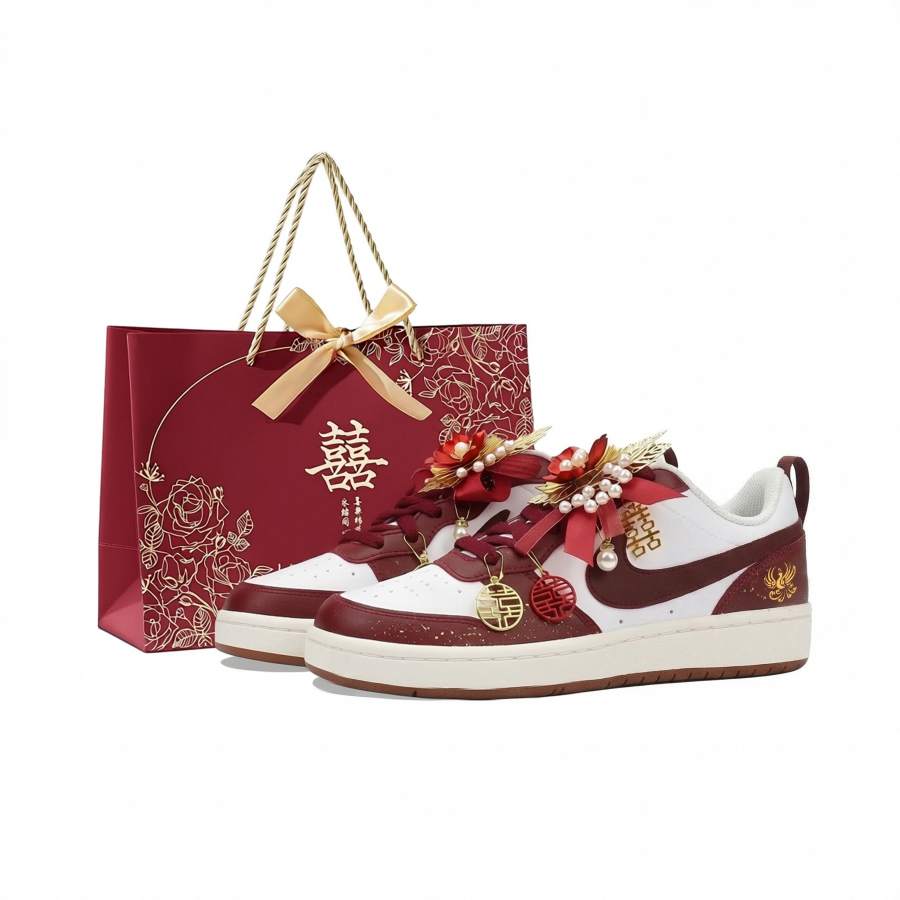 Nike Nike Court Borough Skateboard Shoes Unisex Low Top Dark Red/White