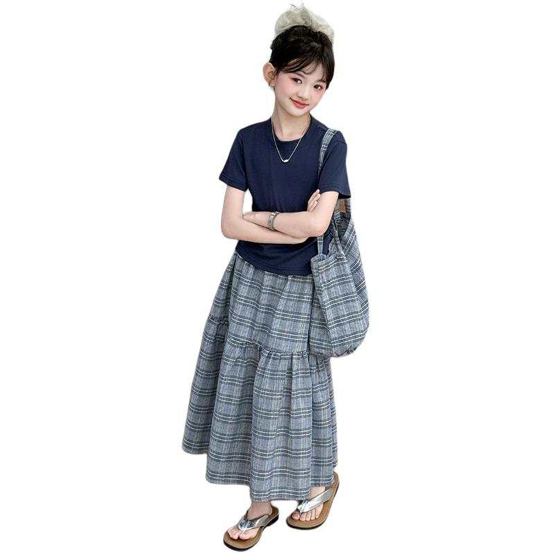 PLANDOO Kids Two Piece Skirt Sets Crew Neck Thin Long