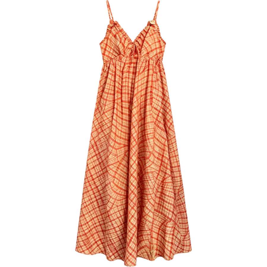 VENICEW Slip Dresses Women's Orange Red V Neck Thin Long