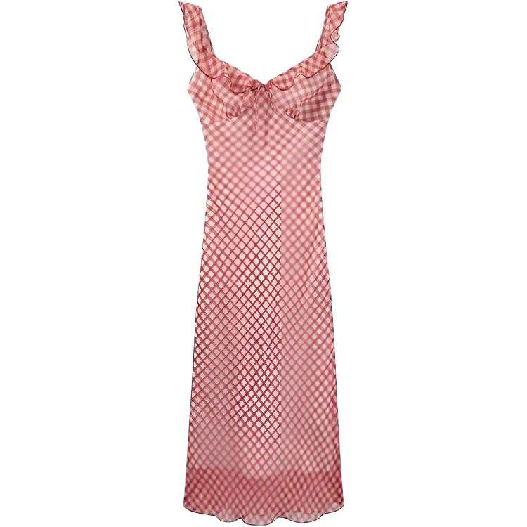 VENICEW Slip Dresses Women's Red V Neck Thin Long