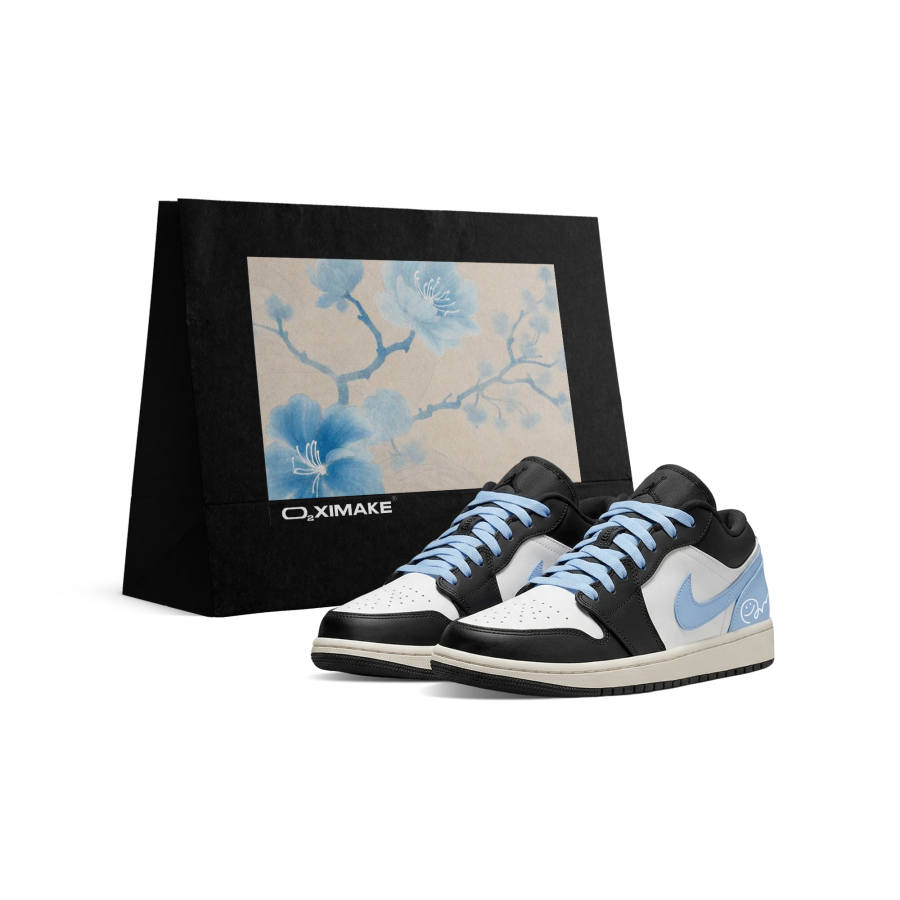 Jordan Jordan Air Jordan 1 Synthetic Leather Abrasion Resistant Low top Children's Basketball Shoes White Blue Black Unisex