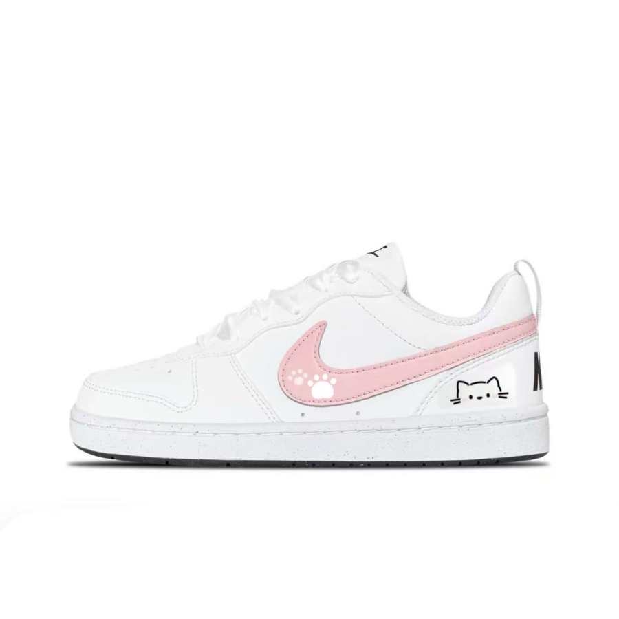 Nike Nike Court Borough Synthetic Leather Low top Kids' Skateboarding Shoes White Pink Teenagers