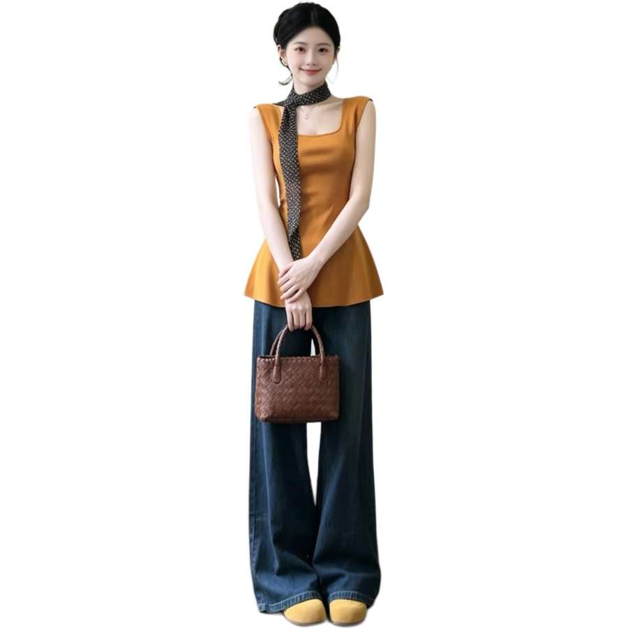 JBBCN Tank Tops Women's Orange Square Collar Thin Other