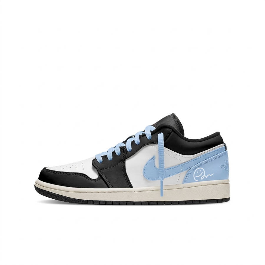 Jordan Jordan Air Jordan 1 Abrasion Resistant Low top Children's Basketball Shoes Black White Blue Unisex