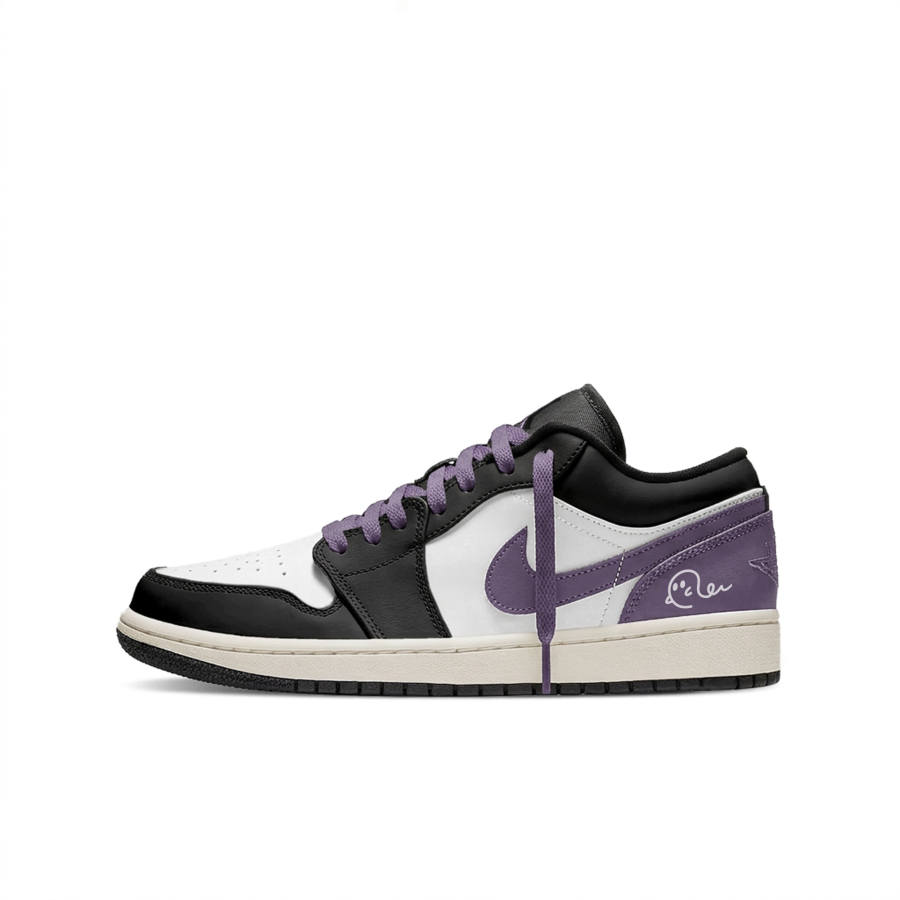 Jordan Jordan Air Jordan 1 Abrasion Resistant Low top Children's Basketball Shoes Black White Purple Unisex