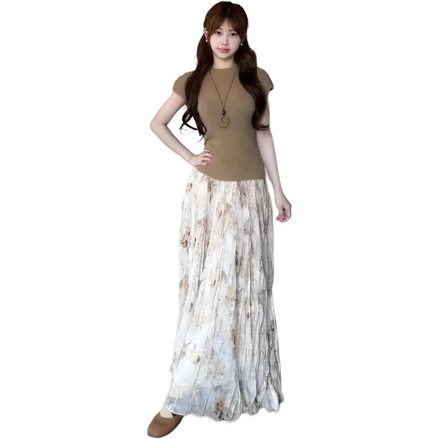 JBBCN Two Piece Skirt Sets Women's Crew Neck Thin Long