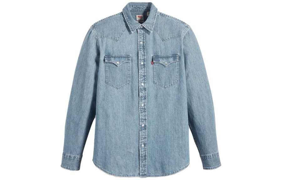 Levis Levis Shirts Unisex Blue Pointed Collar Moderate Denim