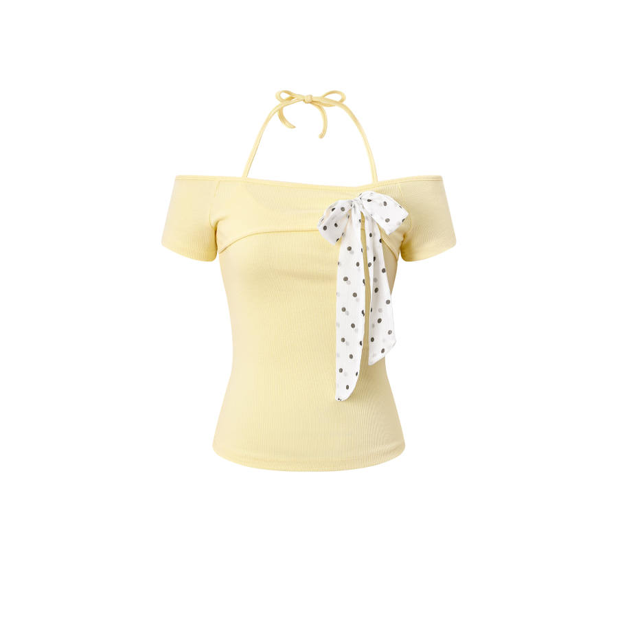 Umoumo T Shirts Women's Yellow Boat Neck Thin Nipped In Waist