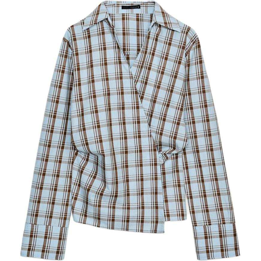 ZARA Shirts Women's Brown Blue V Neck