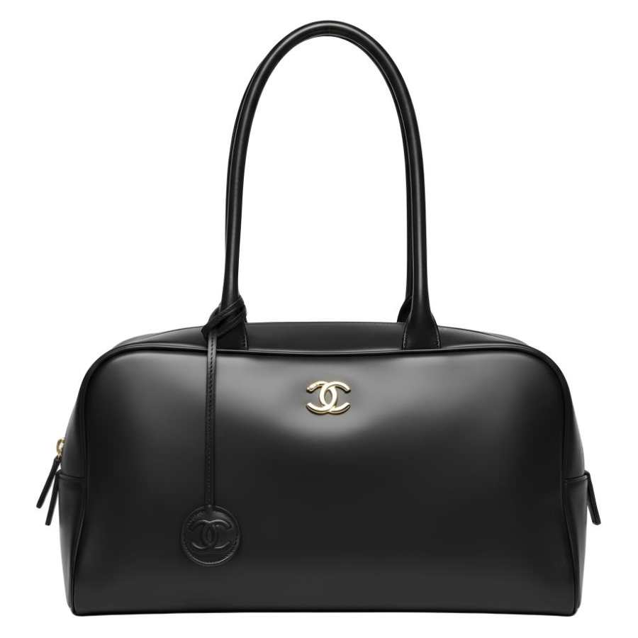 CHANEL Calfskin & Gold Metal Shoulder Bag Large Women's Black