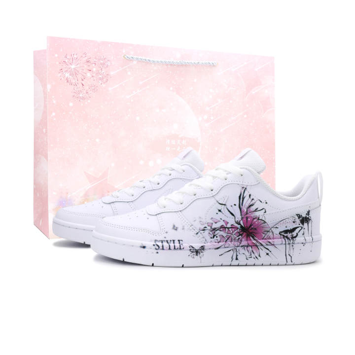 Nike Nike Court Borough Phantom Dream Butterfly Love Leather Abrasion Resistant Breathable Low top Kids' Skateboarding Shoes