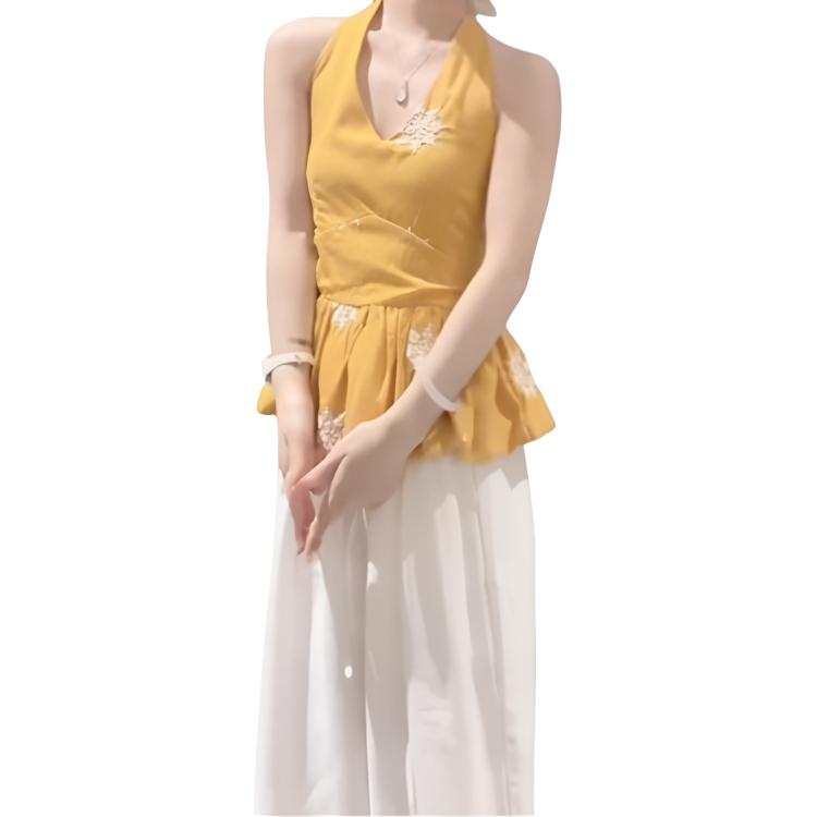 JBBCN Camisoles Women's Yellow V Neck Thin Halter Neck