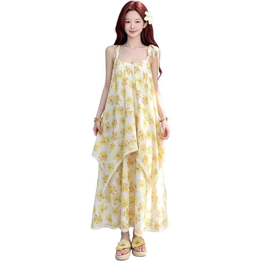 JBBCN Slip Dresses Women's Yellow V Neck Moderate Long