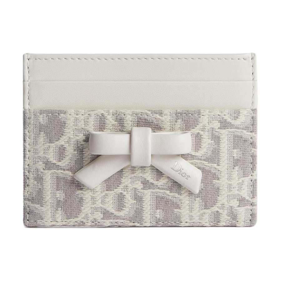 DIOR FreesiaOBLIQUE Cotton With Cow Leather Card Holder Women's Milk White & Gray