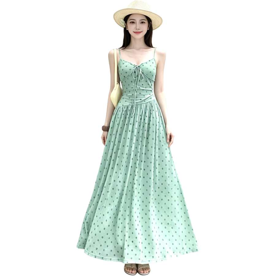 JBBCN Slip Dresses Women's Green V Neck Moderate Long