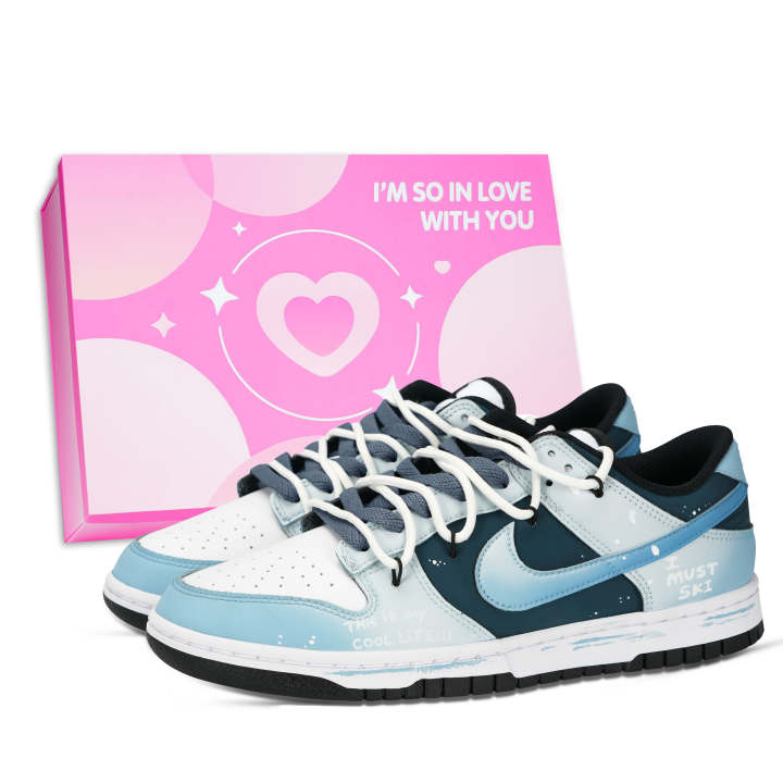 Nike Nike Dunk Black White, Blue Tone Skiing Leather Low top Skateboard Shoes Unisex Blue