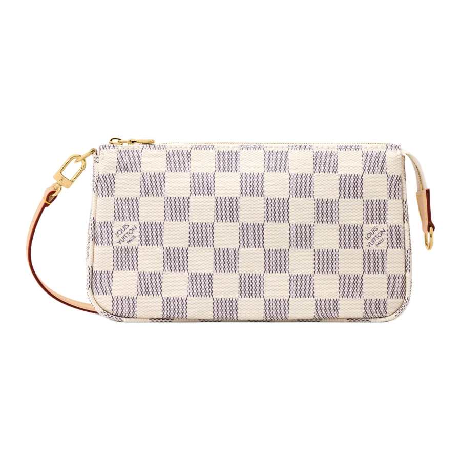LOUIS VUITTON POCHETTE ACCESSOIRES Damier Azur Coated Canvas Shoulder Bag Women's Beige & Purple