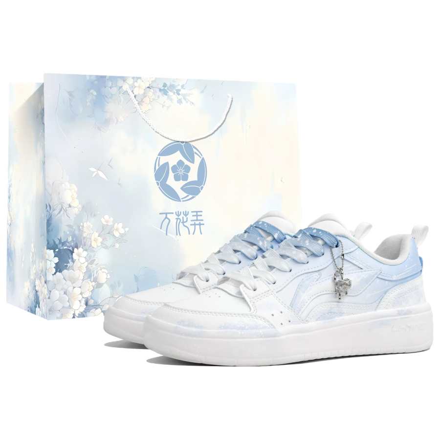 Li-Ning Li Ning Sycee Kaleidoscope, Starry Snow, Shopping Bag Low top Skateboard Shoes Women's White Blue