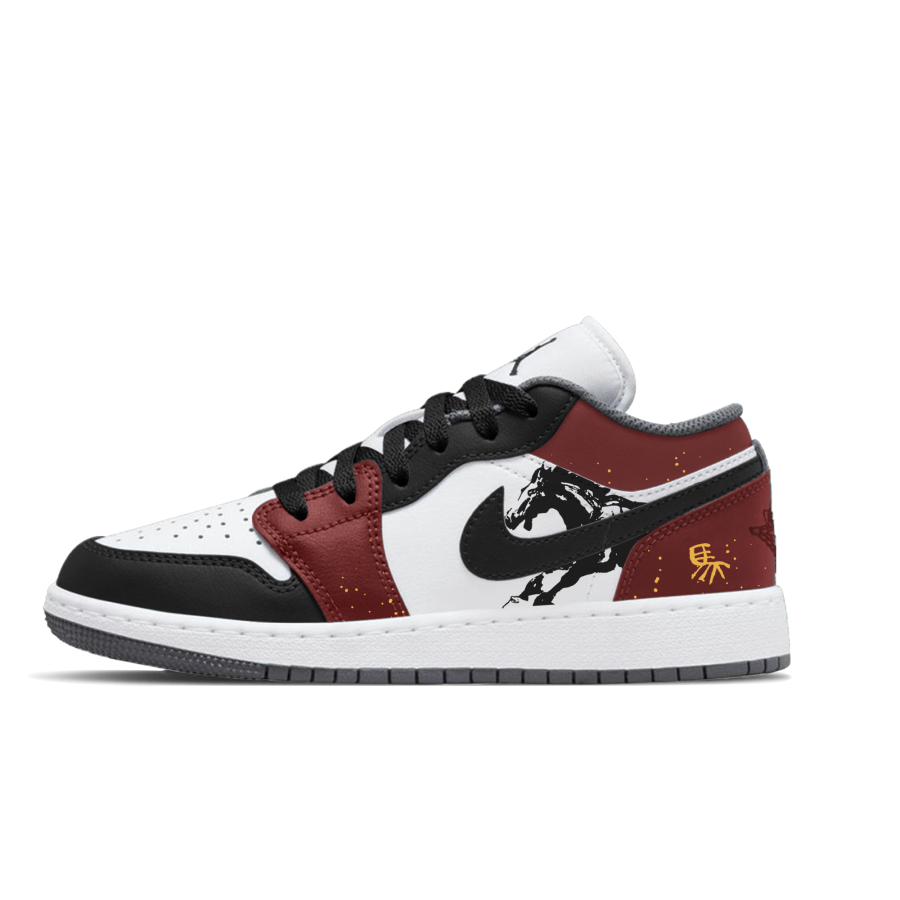 Jordan Jordan Air Jordan 1 Lemon Joy Abrasion Resistant Low top Children's Basketball Shoes Black Red Unisex