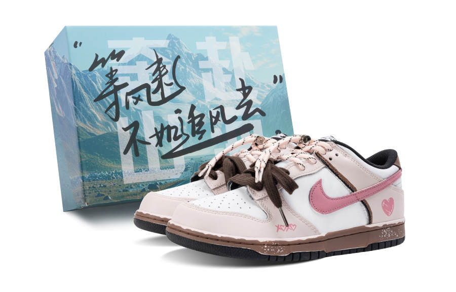 Nike Nike Dunk Leather Low top Kids' Skateboarding Shoes White Pink Brown Teenagers