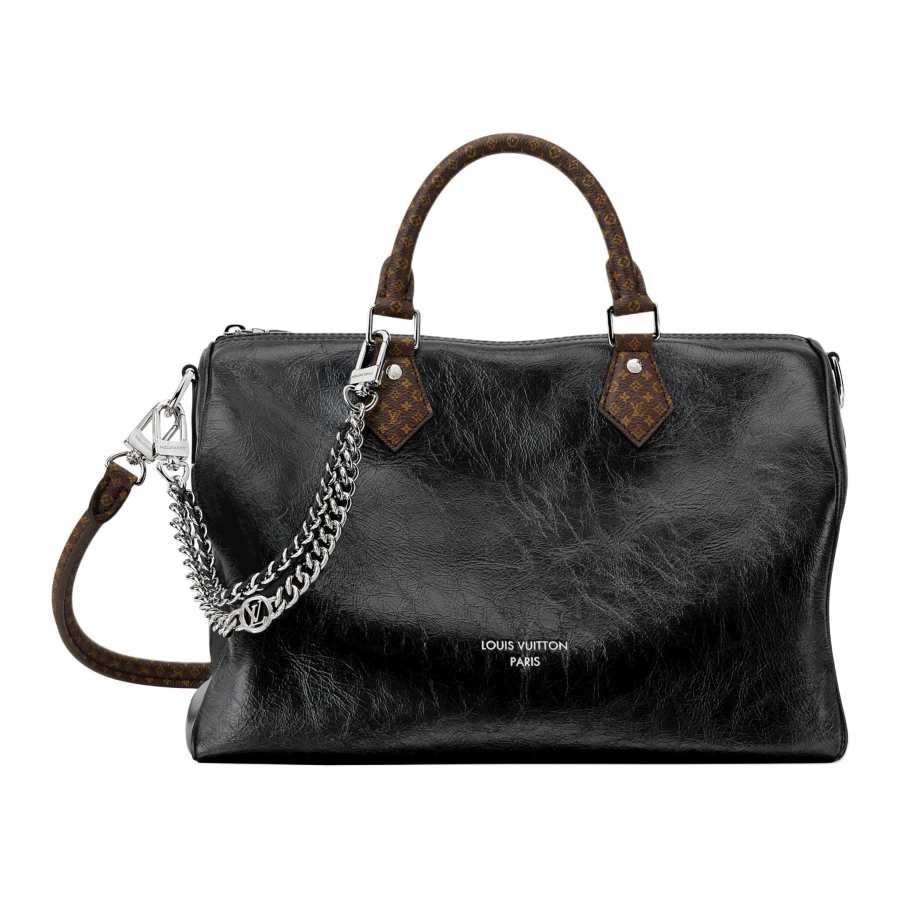 LOUIS VUITTON SPEEDY SOFT Cow Leather One Shoulder Handbag Women's Black